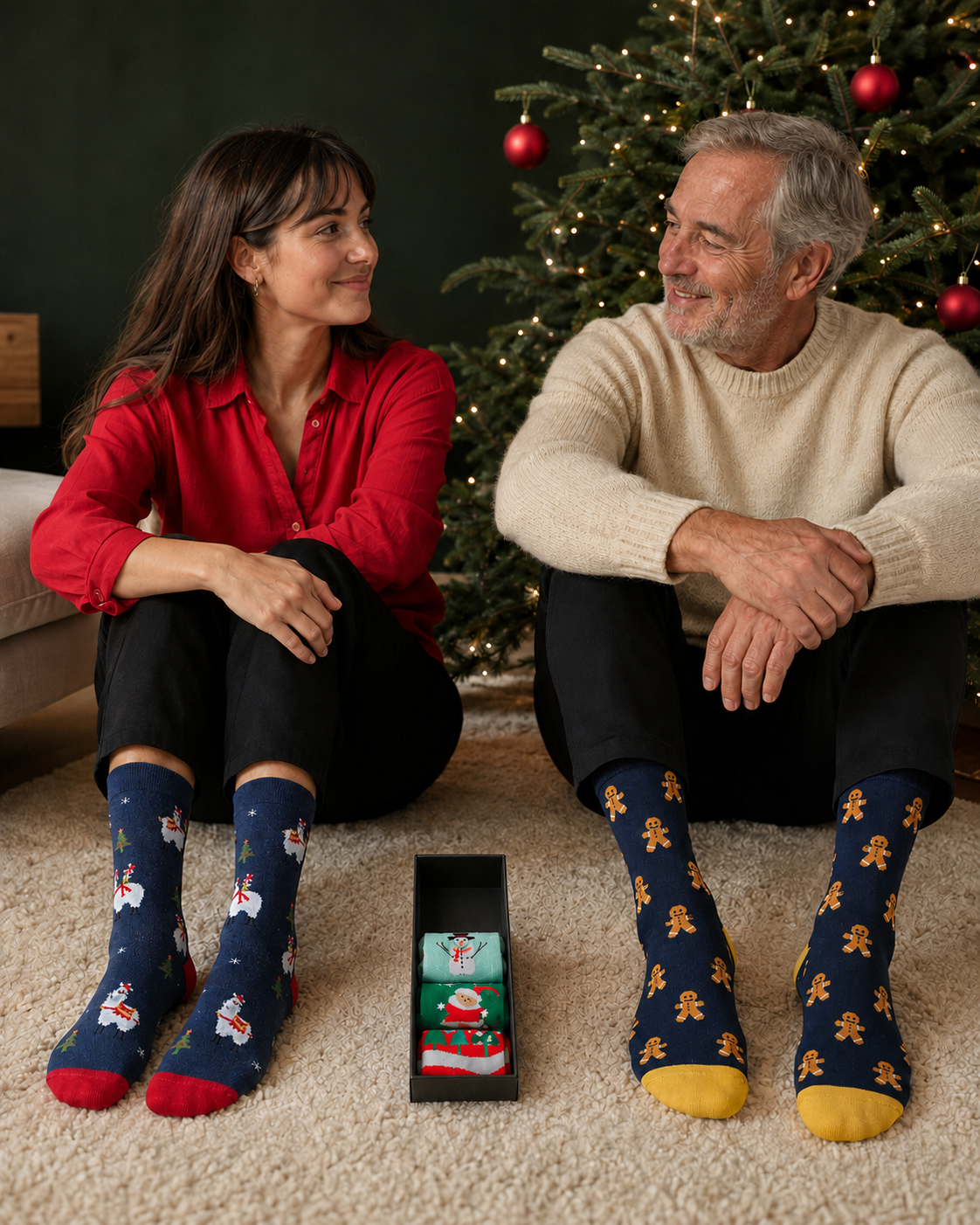 Chaussettes fantaisie de l'univers Noël portées